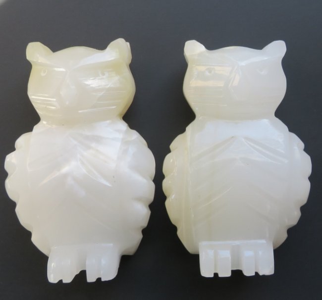 Set of 2 Heavy Hand Carved Onyx Stone Owl Bookends, Mexico 1960s (1 of 19)