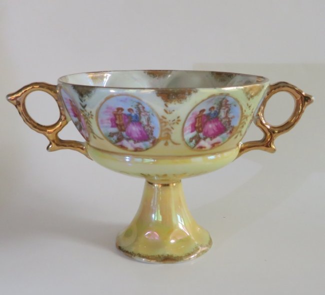 Bohemian Dresden Style Chalice, Iridescent Mother-of-pearl glaze (1 of 9)