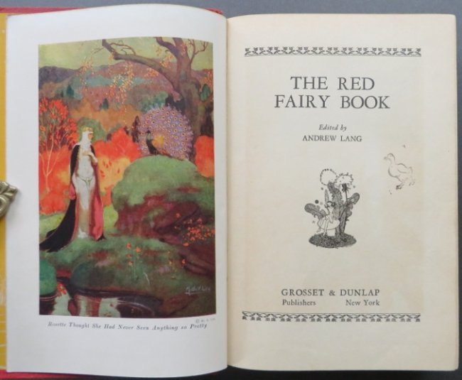 Andrew Lang, Red Fairy Book, illustrated Grosset Edition 1930s: "The Red Fairy Book". Edited by Andrew Lang, illustrated with a color frontispiece and line drawings, published by Grosset & Dunlap, New York, undated [c.1930]. Original collection of fairy tales from