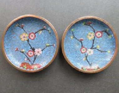 Set 2 Small Antique Chinese Cloisonne Enamel Plates, Cherry Blossoms (1 of 8)