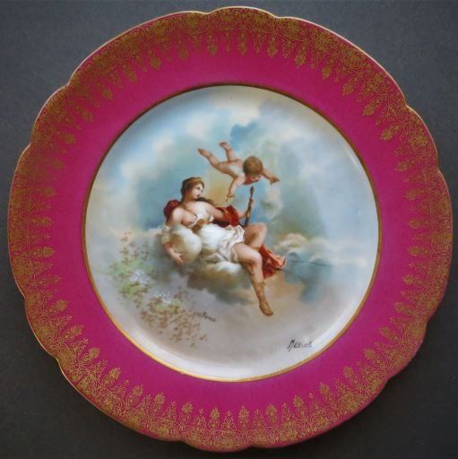 Antique 1890s French Limoges Porcelain Plate, Moville, Roman Goddess Juno (1 of 9)
