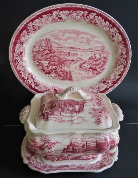 Vintage Red Porcelain Set, Large Tureen, Underplate & Homer Laughlin Platter (1 of 20)