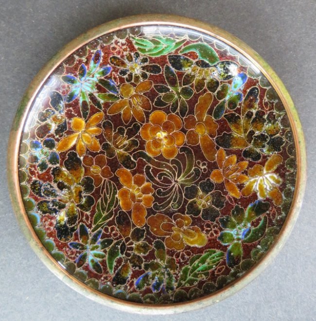 Small Antique Cloisonne Plate Flowers Enamels on Bronze (1 of 7)