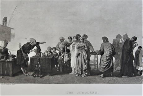 Jean Louis Hamon, The Jungglers, Antique Photogravure Goupil 1881: "The Jugglers" after the painting by Jean-Louis Hamon (1821-1874), antique photogravure; engraved by Goupil, 1881; printed on heavy stock paper; signed in plate "Jean Louis Hamon, Pinx." and "Gravure