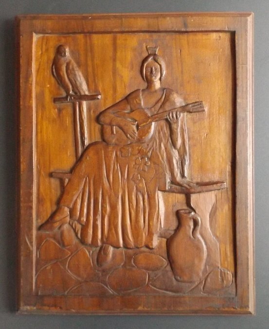 Vintage 1930s Hand Carved Relief, Mexican Lady, Folk Art California (1 of 5)