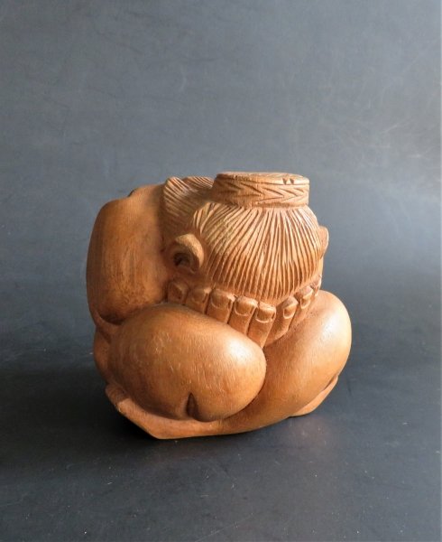 Weeping Buddha Statue Carved Wood Sculpture, Signed (1 of 10)