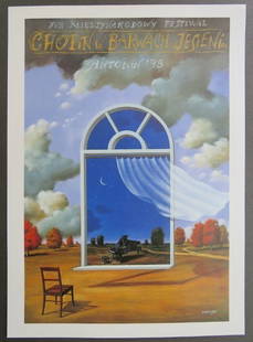 Rafal Olbinski, Chopin w Barwach Jesienin, Litho Poster 2004: Poster "Chopin w Barwach Jesienin" signature is imprinted in plate, lithographic print, from the monography Olbinski Posters for Performing Art, [Olbinski began a close collaboration with Sheri and Ke
