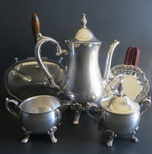 Lot of 5, Sheridan Coffee Set, Chippendale Bowl, Crumb Catcher, Silver Plated (1 of 20)