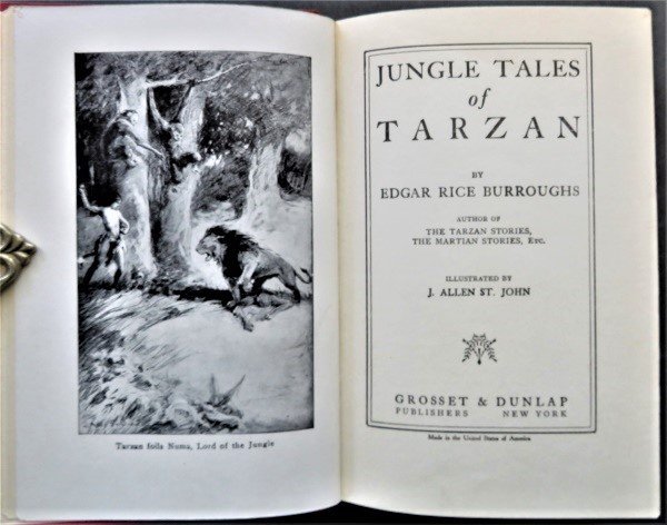 Edgar Rice Burroughs, Jungle Tales of Tarzan, 1920 Grosset & Dunlap illustrated: "Jungle Tales of Tarzan" by Edgar Rice Burroughs, illustrated by J. Allen St John, published by Grosset & Dunlap, c.1920 /1921, reprinted from the original plates of McLurg's first edition with McClur