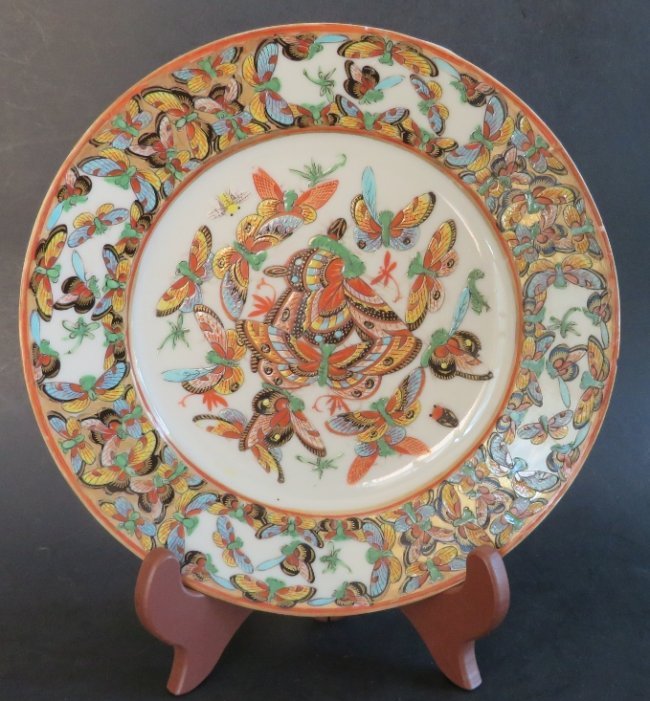 Antique Porcelain Plate 1000 Butterflies, Chinese Export 1840s Qing Dynasty (1 of 12)