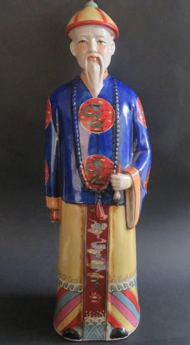 Vintage Tall Chinese Ceramic Scholar with Writing Brush, Mudmen Figure 1950s (1 of 12)