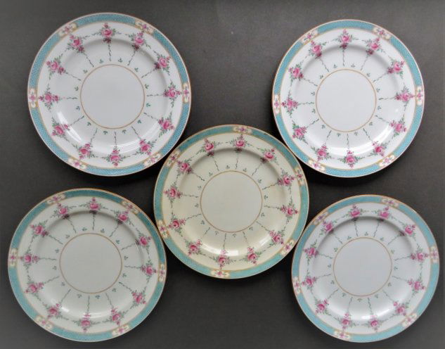 Antique Set of 5 Victorian Minton Porcelain Plates, England 1890s (1 of 10)