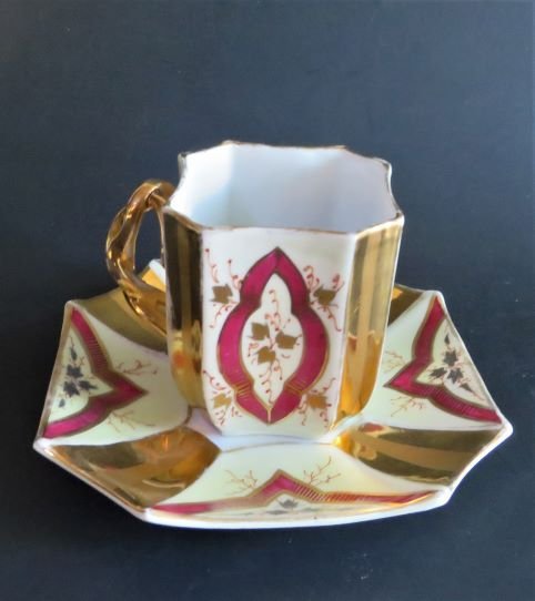 Antique Octagon Shaped Coffee Tea Cup & Saucer, John Rose Style (1 of 16)