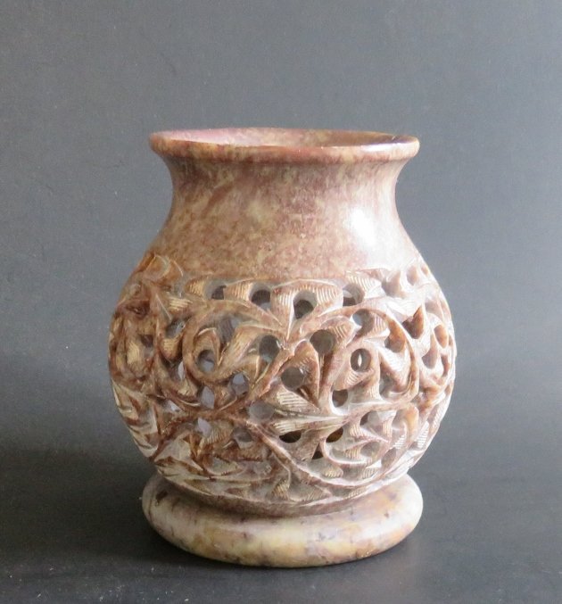 Vintage Carved Soapstone Tealight Candle Incense Holder India (1 of 7)