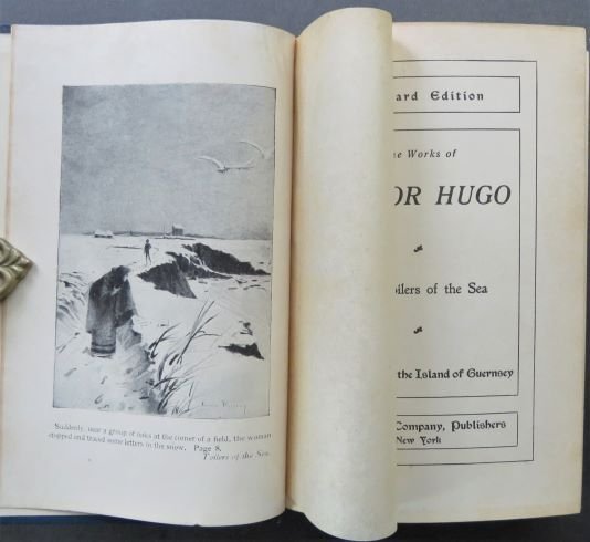 Victor Hugo, Toilers of the Sea, 1880s Burt Edition, illustrated: "The Toilers of the Sea" by Victor Hugo, published By H.L. Burt Company, New York, Undated, 1880s; illustrated. Hard boards, original publisher's blue cloth, gold lettering on spine [a little wear, sm