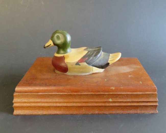 Mid Century Wooden Box with Hand-Painted Duck on Top 1960s, Desk Decor (1 of 10)