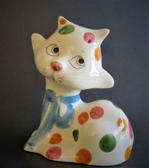 Quadrifoglio Polka Dot Ceramic Cat Money Bank, Milvia, Italy 1950s (1 of 9)