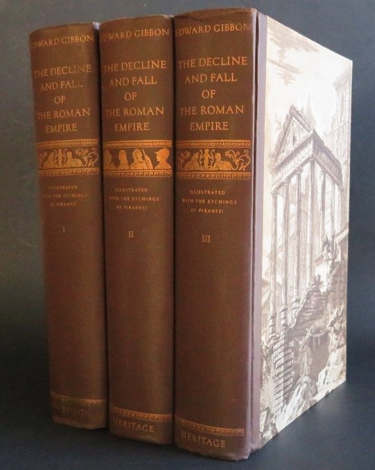 Gibbon, Decline & Fall of Roman Empire, Compl. 3vol. Ed. 1946 Piranesi illustrations: "The History of The Decline and Fall of the Roman Empire" complete and unabridged in three [3] volumes by Edward Gibbon, edited by J.B. Bury, with Notes by Gibbon, illustrated with engravings by Giova