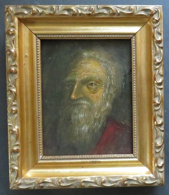 Old Man, Small Oil Painting on Board, c. 20th Century, Framed (1 of 6)