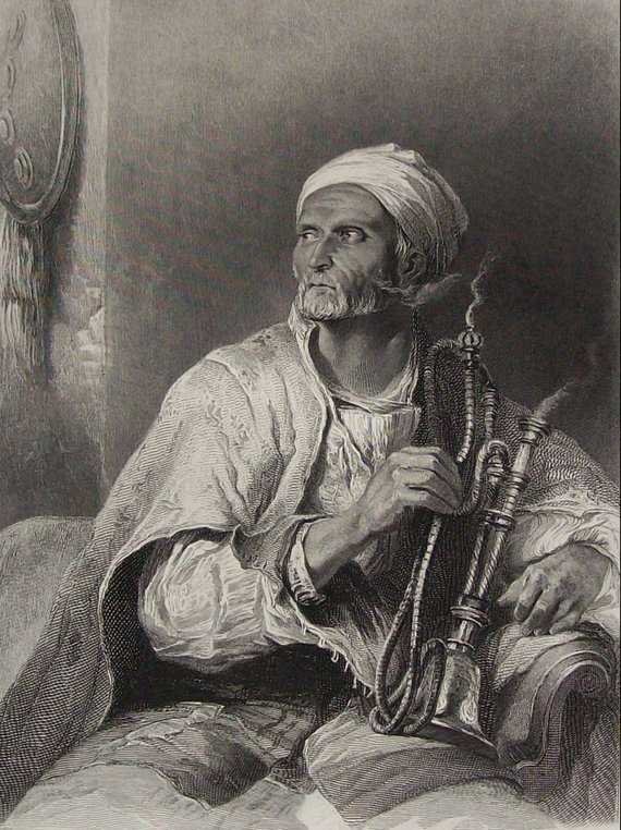 Sir David Wilkie, Hooka-Badar, 1850 Antique Steel Engraving (1 of 2)