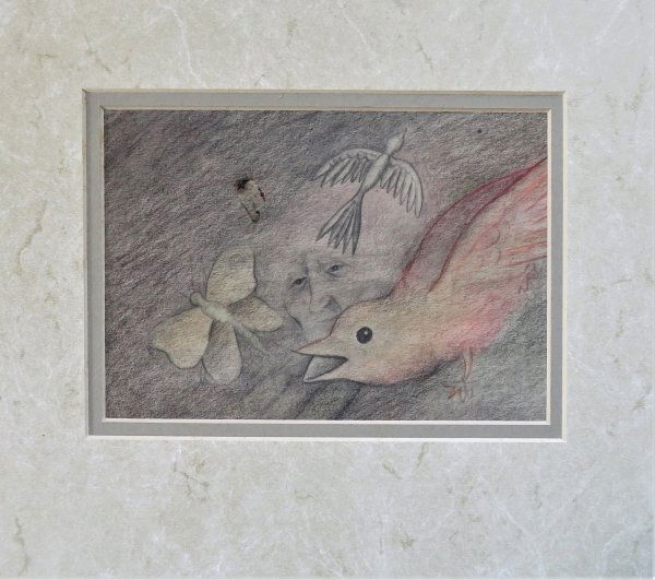 Surrealist Drawing, Mixed Media on Paper, Unsigned, Matted (1 of 3)