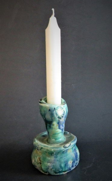 Abstract Ceramic Candle Holder, Glazed Mid Century Pottery (1 of 10)