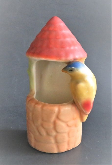 1920s Art Deco Ceramic Bird on Wishing Well Pocket Vase, Czechoslovakia (1 of 7)