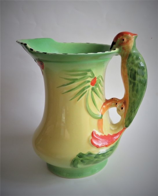 Art Deco Parrot Handled Ceramic Pitcher, Burleigh Ware England, 1940s (1 of 11)
