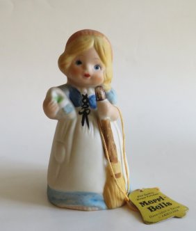 Vintage Hand Painted Bisque Merri Bells Girl Figurine, Jasco 1978, Taiwan