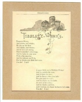 1891 Victorian Woodcut Children Book Page, Tiddlety - Winks, jingles, Rhyme