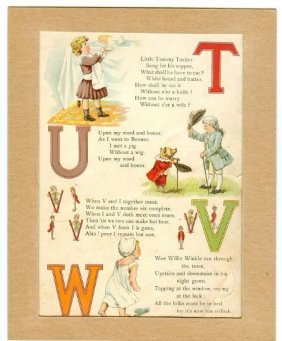 Alphabet Letter, Drawing, Jingles, Poetry, Original Color Lithograph, 1891