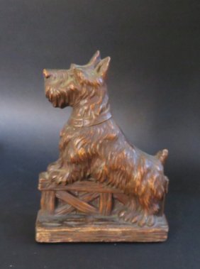 Bookend, Scottish Terrier, Schnauzer, 1930s Ornawood, USA
