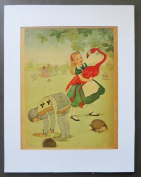 Marjorie Torrey, Alice & Flamingo, Original 1955 Plate from Alice in Wonderland