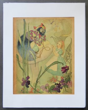 Marjorie Torrey, Meeting Caterpillar, Original 1955 Plate from Alice in Wonderland