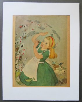 Marjorie Torrey, Flying Cards, Original 1955 Plate from Alice in Wonderland