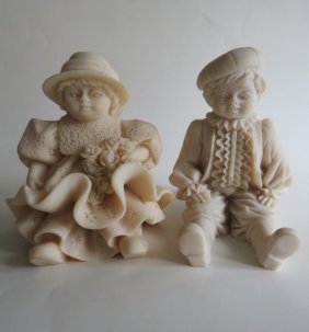 Set 2 Marble Boy & Girl Figurines, 1980s Valentino Fashion House Italy Souvenirs
