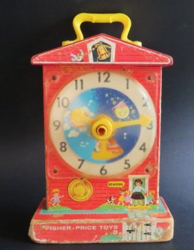 Original Mid Century 1960s Fisher-Price Music Box Teaching Clock