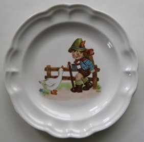 Boy & Goose Child Plate, 1960s Pfaltzgraff, Pennsylvania Stoneware
