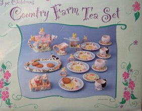 1994 Country Farm Children's Ceramic Tea Set, 22 Pieces Hand Painted Mercuries