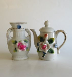 Miniature Dollhouse Porcelain Vase & Tea Pot, 1945, Occupied Japan