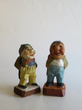 Set, Two Mniature Dollhouse Porcelain Gnomes, Occupied Japan, 1940s