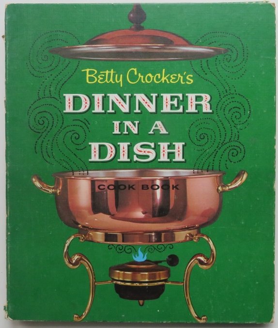 Betty Crocker Dinner in a Dish, Cook Book, 1stEd. 1965, Helen Federico illustrated: "Betty Crocker's Dinner in A Dish Cook Book" illustrated by Helen Federico, published by Golden Press, New York, 1965, stated First Edition, Second Printing. Illustrated hard boards, metal spiral boun