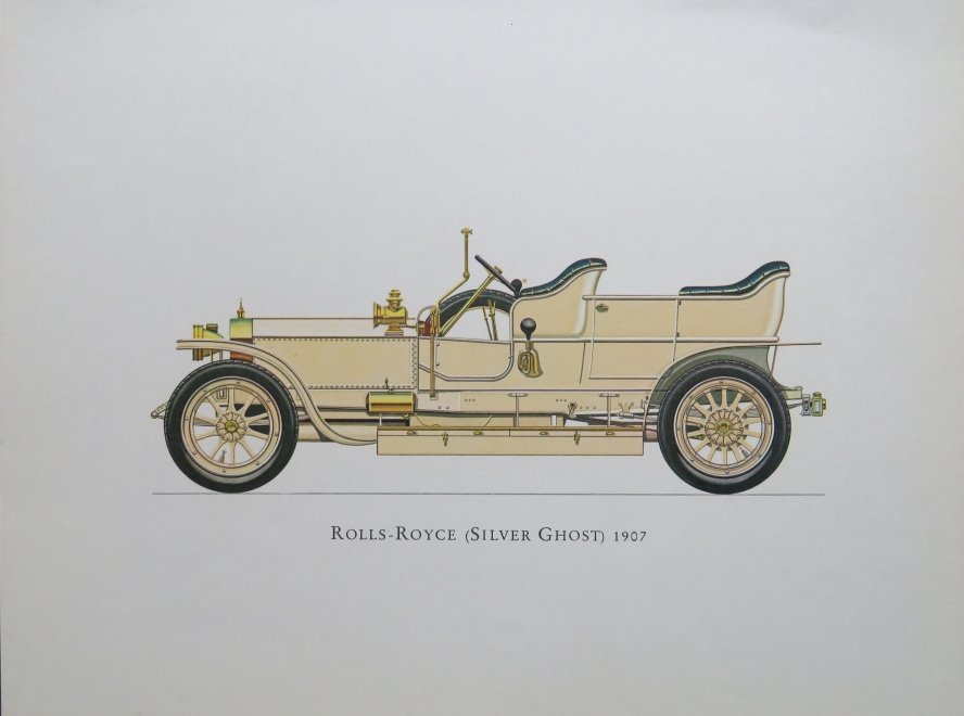 Hans Muth, Rolls-Royce Silver Ghost 1907, Automobile, Original Lithograph 1968: "Rolls-Royce (Silver Ghost) 1907", artwork by the German artist Hans Muth, original lithograph published by Ariel Press, New York, 1968, Printed in Germany. The litho is unframed. The plate is 9.1/2" 