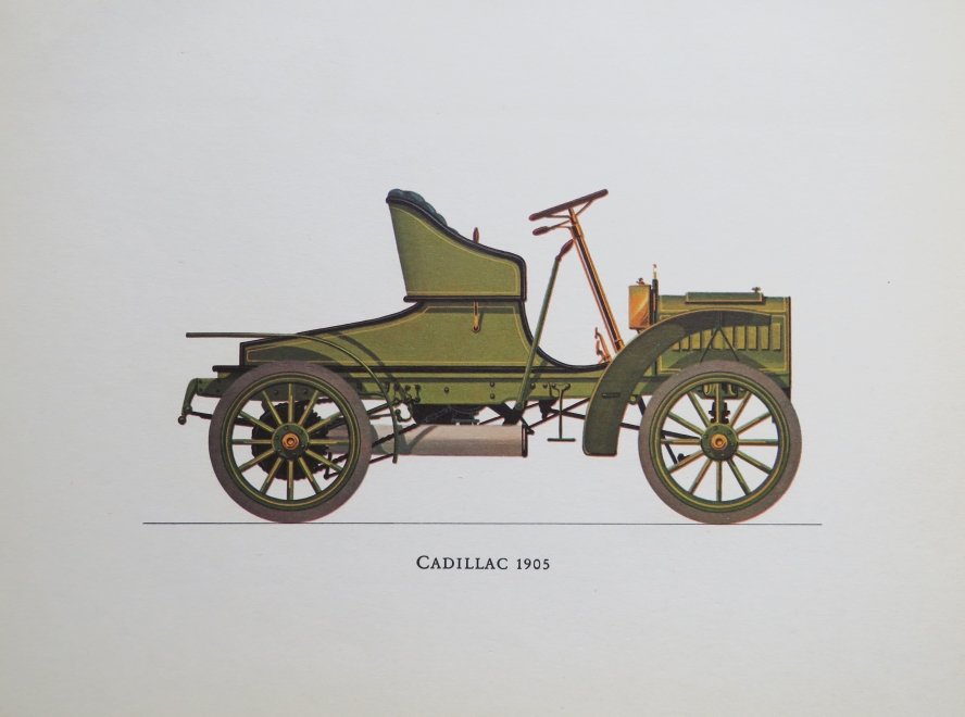Hans Muth, Cadillac 1905, Automobile, Original Lithograph 1968: "Cadillac 1905", artwork by the German artist Hans Muth, original lithograph published by Ariel Press, New York, 1968, Printed in Germany. The litho is unframed. The plate is 9.1/2" x 7" [24.2cm x 17.