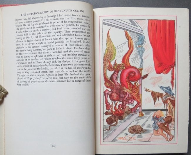 Autobiography of Benvenuto Cellini, Salvador Dali illustrations 1948: "The Autobiography of Benvenuto Cellini", translated by John Addington Symonds, decorated and illustrated with color plates and line drawings by Salvador Dali specially created for this edition, publi