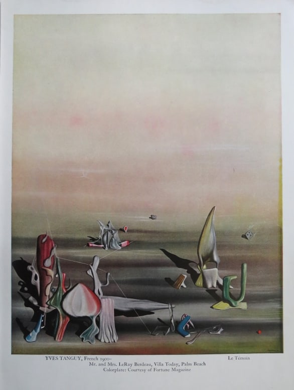Yves Tanguy, The Witness, Vintage Litho Art Print 1944: "The Witness" / Le Temoin, by Yves Tanguy, vintage lithographic print from the portfolio "A Gallery of Great Paintings" published by Crown, New York, 1944. The original oil painting was in private col
