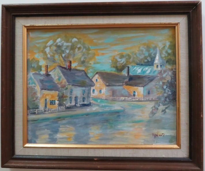 Wood, Old Town After Rain, Oil Painting on Canvas Board 1960s, Framed (1 of 7)