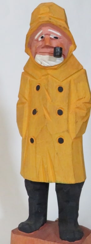 Old Fisherman, 1960s Hand Carved & Painted Wooden Figure, Folk Art (1 of 10)