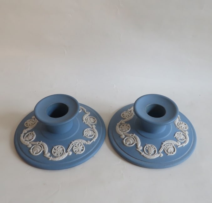 Set 2 Vintage Wedgwood Blue Jasperware Candle Holders 1960s (1 of 10)