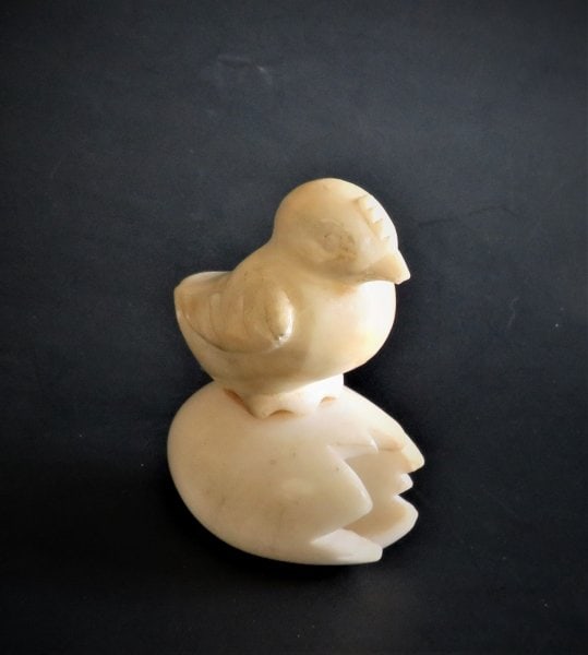 Vintage Solid Carved Alabaster Chicken on Egg Shell Figurine (1 of 9)
